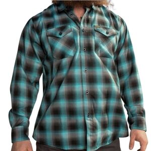 Dixxon Teal Blue & Black Plaid Flannel Tortuga Long Sleeve Shirt- Men XLT- Tall